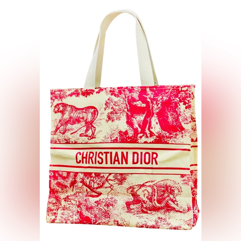 Christian Dior Pink Toile de Jouy Canvas Tote Bag